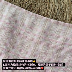 Girlish Feelings 100% Cotton Pink Check A-Line Skirt with Built-In Shorts | Bubble Wrinkled Design, Perfect for 90s Y2K Style