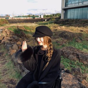 Girls' Woolen Coat with Real Fox Fur Sleeves and Tied Bow Detail - Elegant Cloak for 90s Inspired Fashion