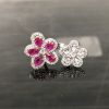 Glamorous Ruby Floral Open Ring for Women, High-End Luxury Feel with Sparkling Zircon and Diamonds, Exaggerated Design