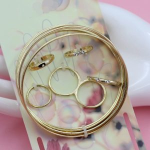 Gold Metal Bracelet Set with Sparkling Gemstone Rings & Rhinestone Bangles - 11-Piece Jewelry Collection for Stylish Layering