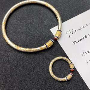 Gold-Plated Nezha Bracelet for Women, Open Design Ruyi Palace Style, Ethnic Bangle in Silver Color for Peace and Joy