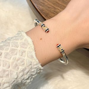 Gold-Plated Nezha Bracelet for Women, Open Design Ruyi Palace Style, Ethnic Bangle in Silver Color for Peace and Joy
