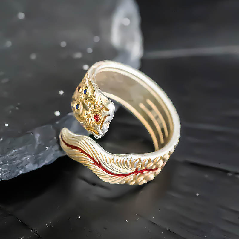 Gold-Scaled Pure Silver 9999 Enamel Open Ring for Men and Women - Unique National Style Gift for Mother's Day