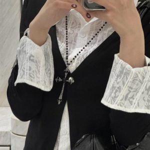 Gothic Cross Necklace for Y2K Style - Long Sweater Chain Accessory for Cool Girls and Sweet Subculture Fashion
