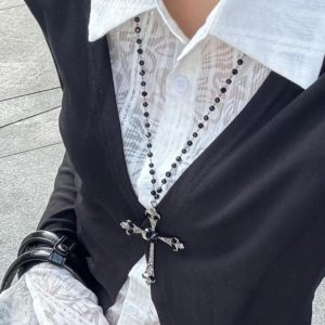 Gothic Cross Necklace for Y2K Style - Long Sweater Chain Accessory for Cool Girls and Sweet Subculture Fashion