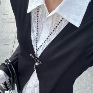 Gothic Cross Necklace for Y2K Style - Long Sweater Chain Accessory for Cool Girls and Sweet Subculture Fashion