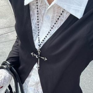 Gothic Cross Necklace for Y2K Style - Long Sweater Chain Accessory for Cool Girls and Sweet Subculture Fashion