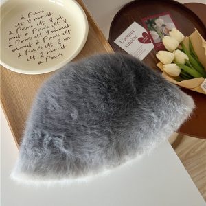 Gradient Color Rabbit Fur Bucket Hat for Women - Warm Versatile Fisherman Cap for Autumn and Winter, Trendy Ins-Style Fashion