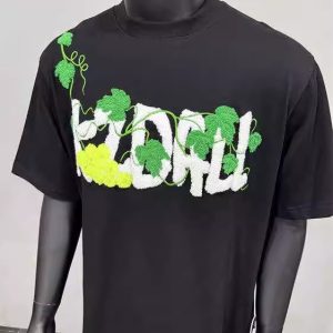 Grape Embroidered Short-Sleeve Unisex T-Shirt for Couples - Summer American Design with Small Collar and Straight Shoulders