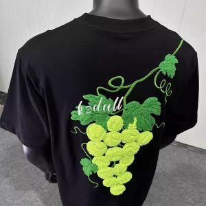 Grape Embroidered Short-Sleeve Unisex T-Shirt for Couples - Summer American Design with Small Collar and Straight Shoulders