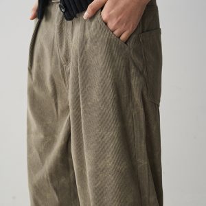 Gray Floral Corduroy Loose Straight Leg Pants for Women - High Waist, Slim Fit, Versatile Casual Floor-Length Style