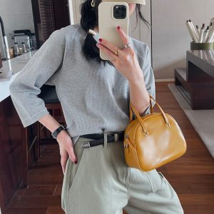Gray-Green 100% Cotton Wide-Leg Work Pants for Women - High-Waisted Straight Leg Casual Trousers - 2023 Versatile Fashion