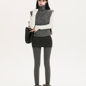 Gray Polka Dot Vintage Midi Skirt for Women - Autumn Winter Bodycon A-Line Woolen Style in Korean Fashion