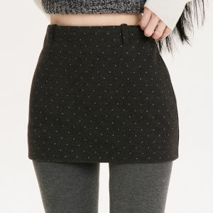 Gray Polka Dot Vintage Midi Skirt for Women - Autumn Winter Bodycon A-Line Woolen Style in Korean Fashion