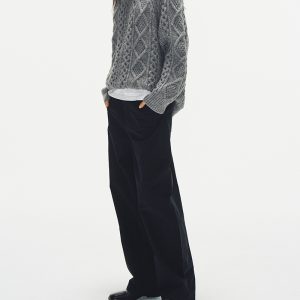Gray Round Neck Cable Knit Sweater for Women - Loose Thick Knit Top in 2024 Autumn Winter Korean Style Fashion