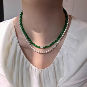 Green Agate Necklace for Women - S925 Silver Clasp, Niche Fashion Collarbone Chain, Elegant Jewelry for Every Occasion