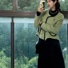 Green Double-Sided Wool Short Coat for Women - Petite Fall Winter 2023 Jacket with High-End Feel