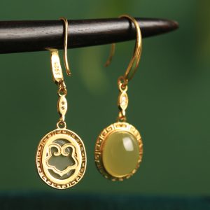 Green Jade Earrings for Women - 18K Gold-Plated Silver with Chinese Style Design, Elegant Jade Stone Jewelry