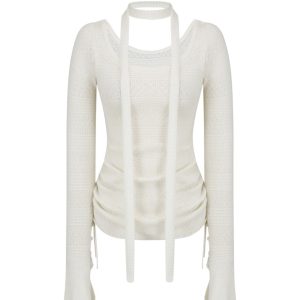 Halter Neck Knitted Shirt for Women - Diagonal Shoulder Design, Early Spring Style, Chic & Trendy Fashion Essential