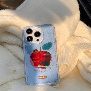 Hand-Painted Double-Layer IMD Phone Case for iPhone 16 Pro Max - Autumn Winter Red Apple Design, Original Protective Cover