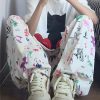 Hand-Painted Graffiti Cartoon Pocket Wide-Leg Work Pants for Men and Women - Summer Retro Casual Style