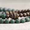Handmade Antique Bronze Green Shadow Bodhi Root Double-Layer Bracelet for Men & Women - Retro Unisex Jewelry