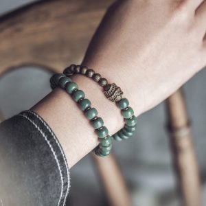 Handmade Antique Bronze Green Shadow Bodhi Root Double-Layer Bracelet for Men & Women - Retro Unisex Jewelry
