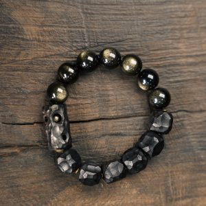 Handmade Black Ebony and Gold Obsidian Bracelet for Women and Men, Retro Trendy Jewelry, Unique Characteristic Design