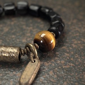 Handmade Black Sandalwood Bracelet with Knife Pattern | Retro Personality Jewelry for Men and Women | Unique Design