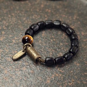 Handmade Black Sandalwood Bracelet with Knife Pattern | Retro Personality Jewelry for Men and Women | Unique Design