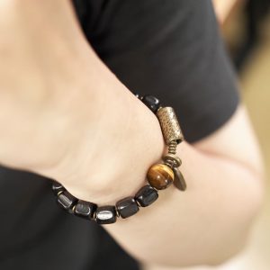 Handmade Black Sandalwood Bracelet with Knife Pattern | Retro Personality Jewelry for Men and Women | Unique Design