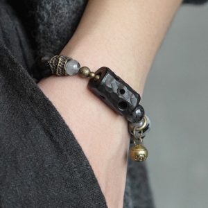 Handmade Black Tourmaline and Ebony Bracelet for Men - Vintage Trendy Versatile Accessory for Y2K and 90s Style Fashion