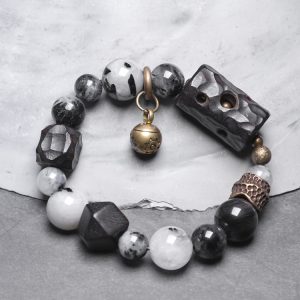 Handmade Black Tourmaline and Ebony Bracelet for Men - Vintage Trendy Versatile Accessory for Y2K and 90s Style Fashion