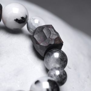 Handmade Black Tourmaline and Ebony Bracelet for Men - Vintage Trendy Versatile Accessory for Y2K and 90s Style Fashion