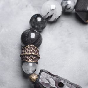 Handmade Black Tourmaline and Ebony Bracelet for Men - Vintage Trendy Versatile Accessory for Y2K and 90s Style Fashion