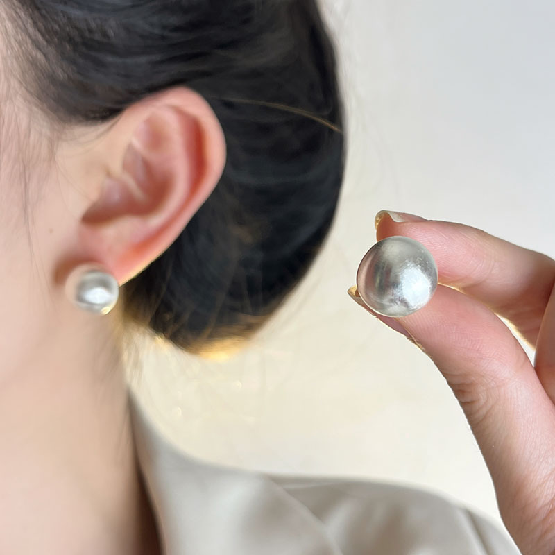 Handmade Brushed Metal Round Ball Earrings - Light Luxury Matte Ear Accessories for Women - High-End Cool Temperament Jewelry