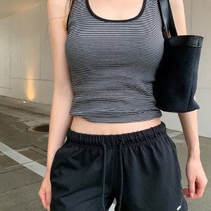 Handmade Color-Blocking Striped Minimalist Vest - Korean Style Fashion Top for a Trendy Y2K Look