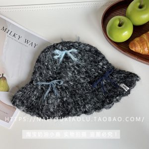 Handmade Crochet Bow Knitted Ruffled Fisherman Bucket Hat for Women - Cute and Warm, Flattering Face Shape, Y2K Style