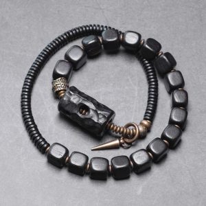 Handmade Ethnic Style Black Sandalwood Bracelet for Men - Versatile Hollow Square Wristband Accessories for Unique Personality