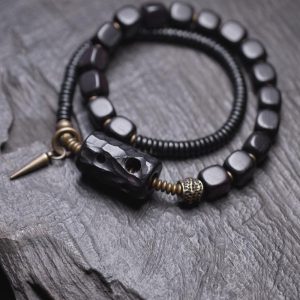 Handmade Ethnic Style Black Sandalwood Bracelet for Men - Versatile Hollow Square Wristband Accessories for Unique Personality