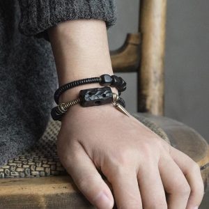 Handmade Ethnic Style Black Sandalwood Bracelet for Men - Versatile Hollow Square Wristband Accessories for Unique Personality