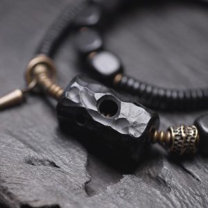 Handmade Ethnic Style Black Sandalwood Bracelet for Men - Versatile Hollow Square Wristband Accessories for Unique Personality