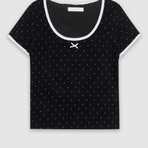 Handmade Floral Short Sleeve T-Shirt - Cute Slim Fit Korean Style Top for Sweet Casual Looks
