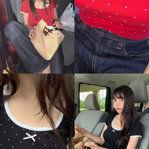 Handmade Floral Short Sleeve T-Shirt - Cute Slim Fit Korean Style Top for Sweet Casual Looks