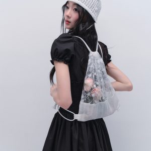 Handmade Korean Style Lace Drawstring Backpack - Versatile Ins Fashion Accessory for Everyday Use
