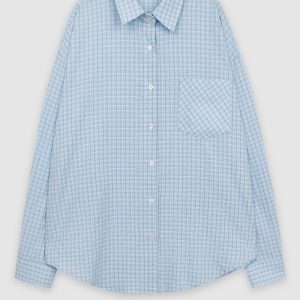 Handmade Korean Style Single-Row Check Long Sleeve Collar Shirt for Women - Trendy Fashion Top