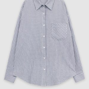 Handmade Korean Style Single-Row Check Long Sleeve Collar Shirt for Women - Trendy Fashion Top