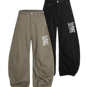 Handmade Pearl Wide-Leg Machete Pants for Men, Casual American Style, Curved Blade Design, Trendy Streetwear Fashion