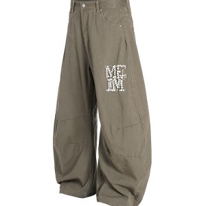 Handmade Pearl Wide-Leg Machete Pants for Men, Casual American Style, Curved Blade Design, Trendy Streetwear Fashion