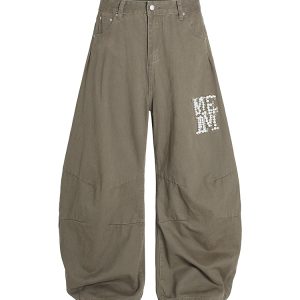 Handmade Pearl Wide-Leg Machete Pants for Men, Casual American Style, Curved Blade Design, Trendy Streetwear Fashion